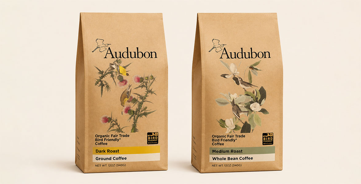 Two bags of Audubon Coffee.