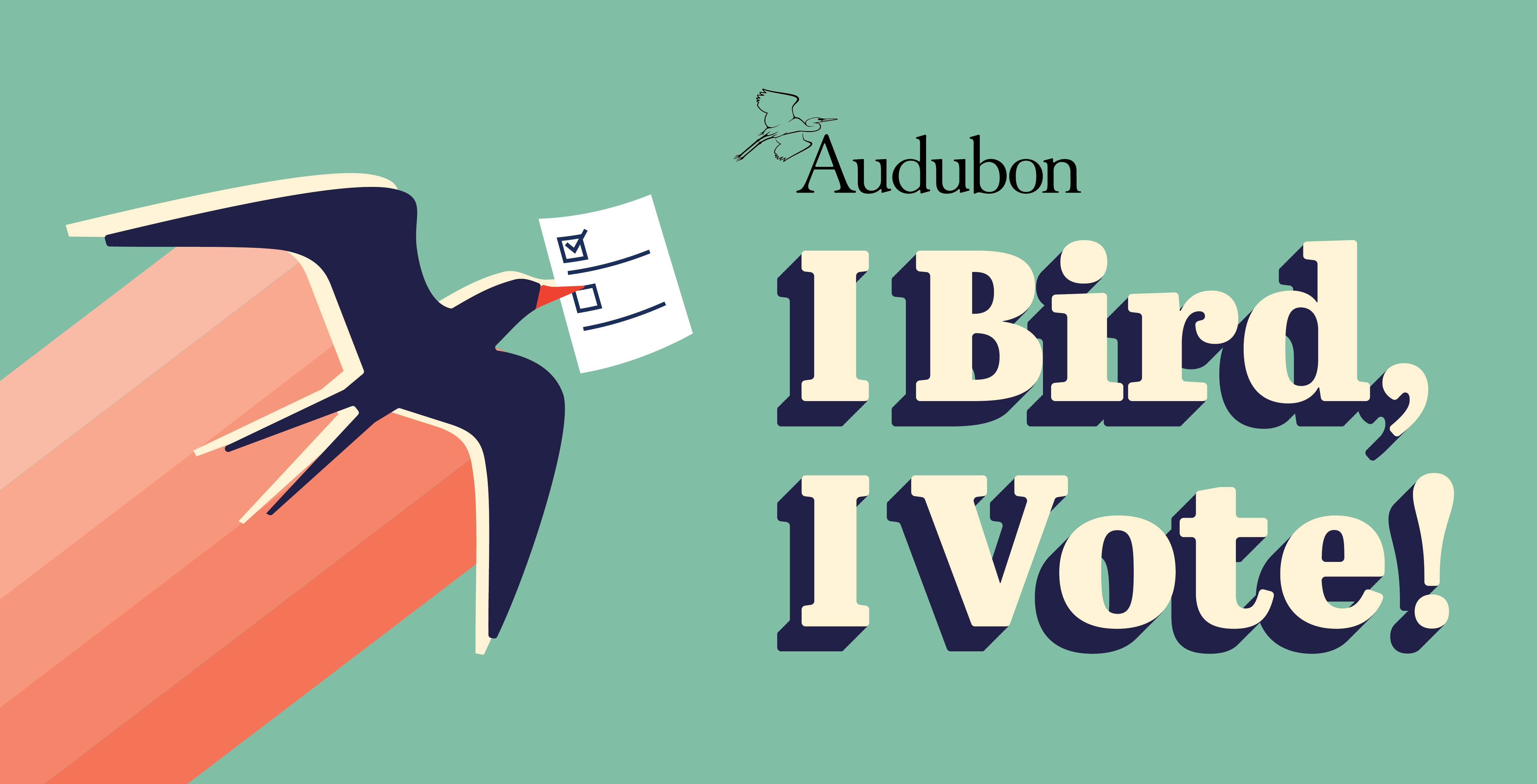 An illustration of a silhoutte of a bird in flight, holding a ballot